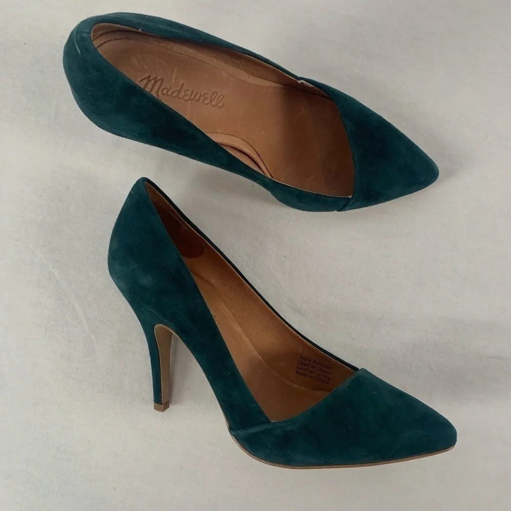 Madewell The Mira‎ Suede Point Toe Heels in Green Size 6